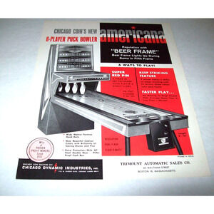 Americana Arcade Flyer Shuffle Bowler Original Vintage Chicago Coin 1968